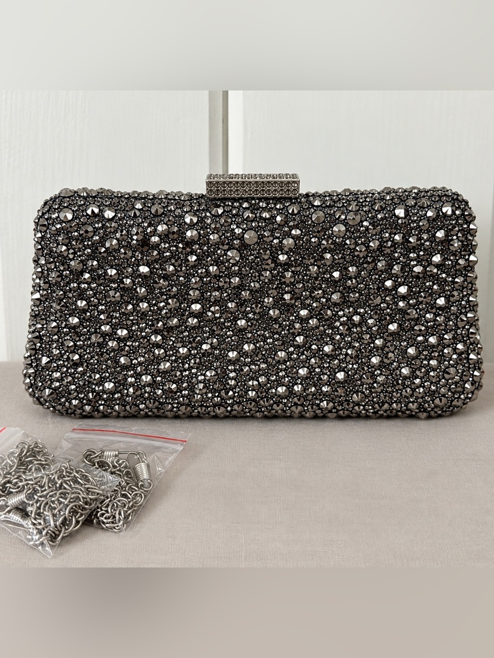 Embellished Rhinestone Evening Clutch - Silver